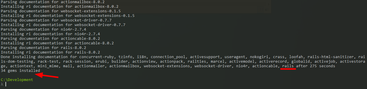 Complete the installation of Rails